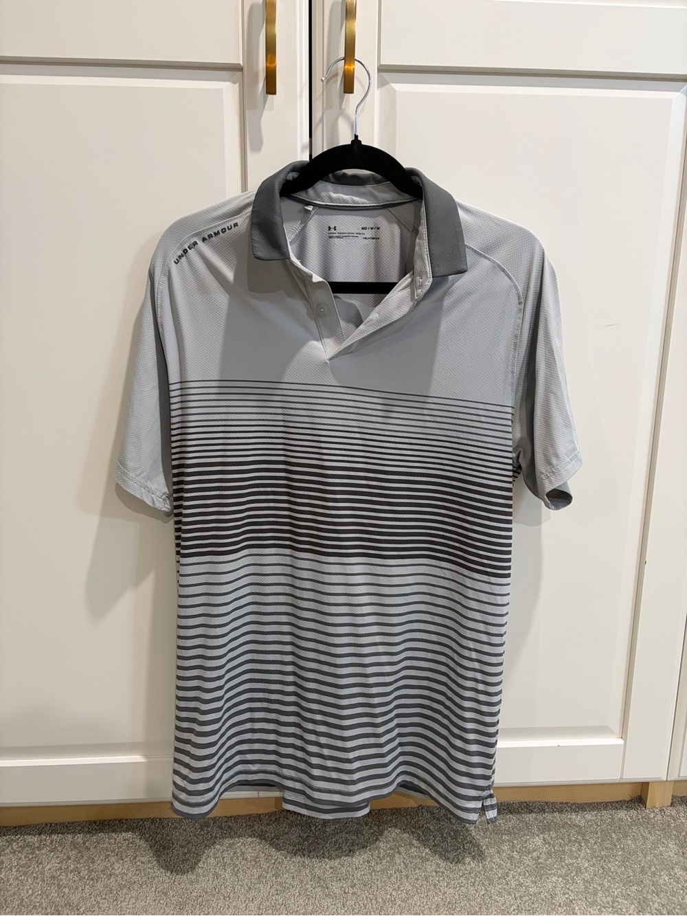 Under Armour Men’s Light Gray and Dark Gray Striped Polo